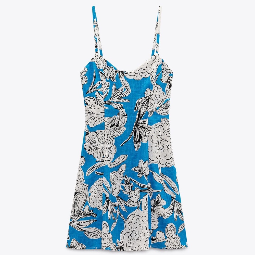 Blue Floral Print Slip Dress